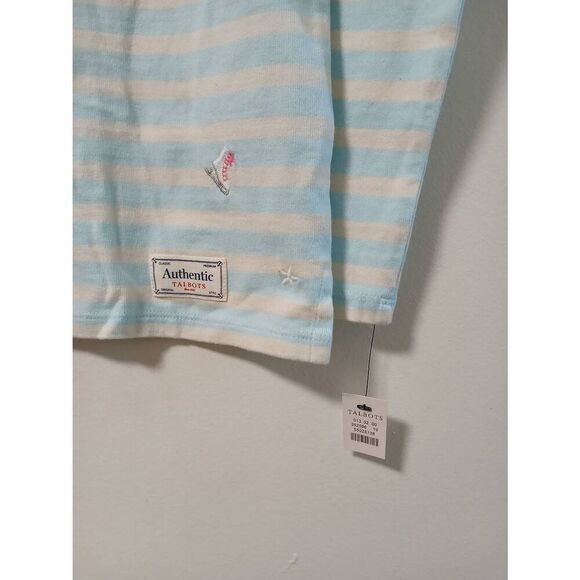 Talbots womens small boat neck blue stripe longsleeve shirt ice skating theme - Picture 2 of 5
